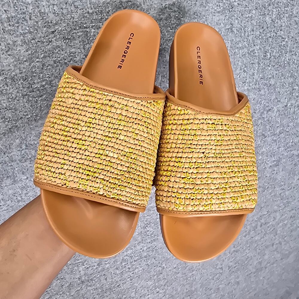 ROBERT CLERGERIE WOVEN RAFFIA SLIDES, SIZE 41 *